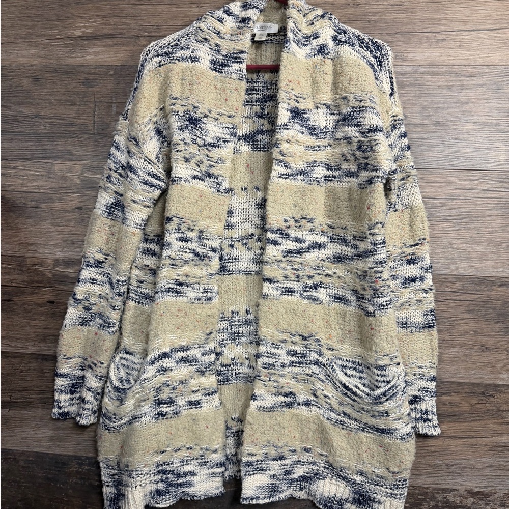 Motherhood Maternity Women's Cardigan‎ Sweater S/M- Beige and Navy
